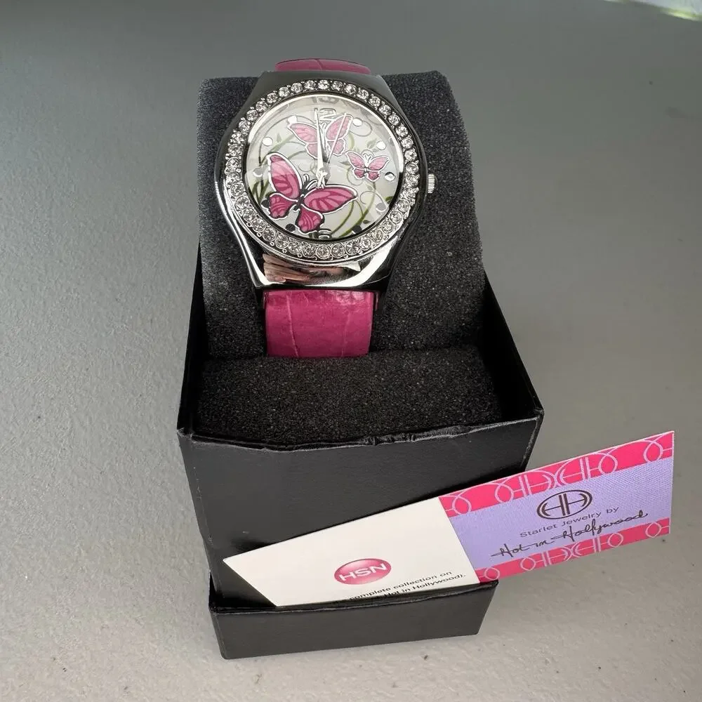 starlet jewelry hot in hollywood butterfly watch pink rhinestone HSN boxed
